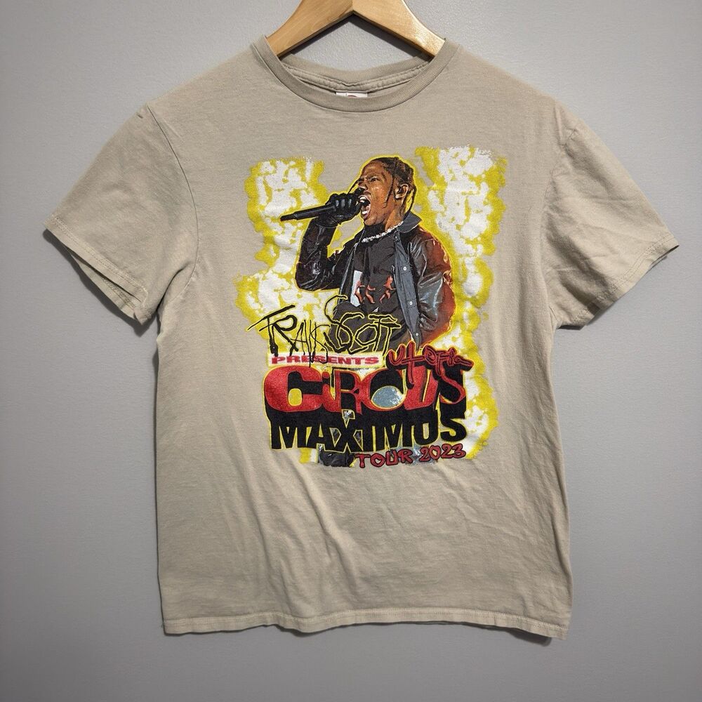 Travis Scott Circus Maximus Utopia Tour 2023 Mens Medium Beige Rap T Shirt